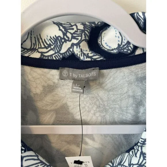 NWT Talbots Pull over Lightweight Jacket/ Top Navy White Floral LP Snap collar - Picture 4 of 7